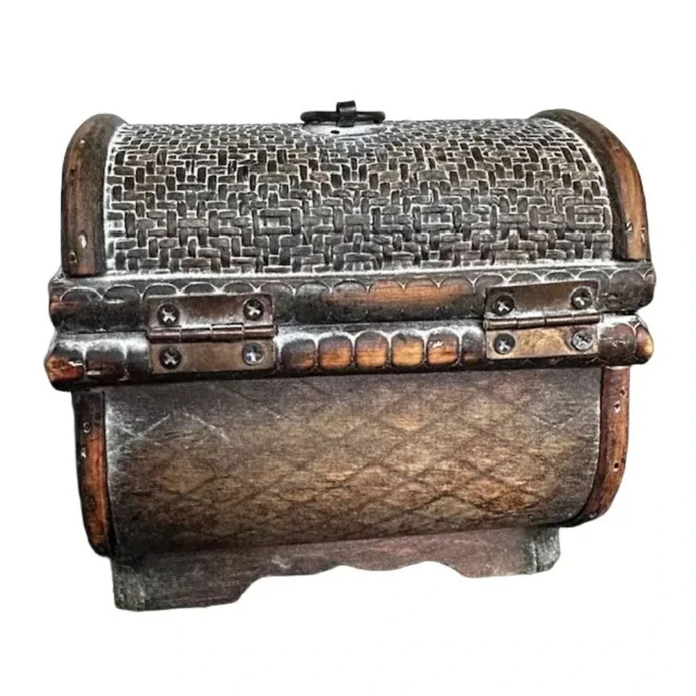 Wooden Medium Trinket Art Box Basket Woven Style W LID Clasp‎ 6